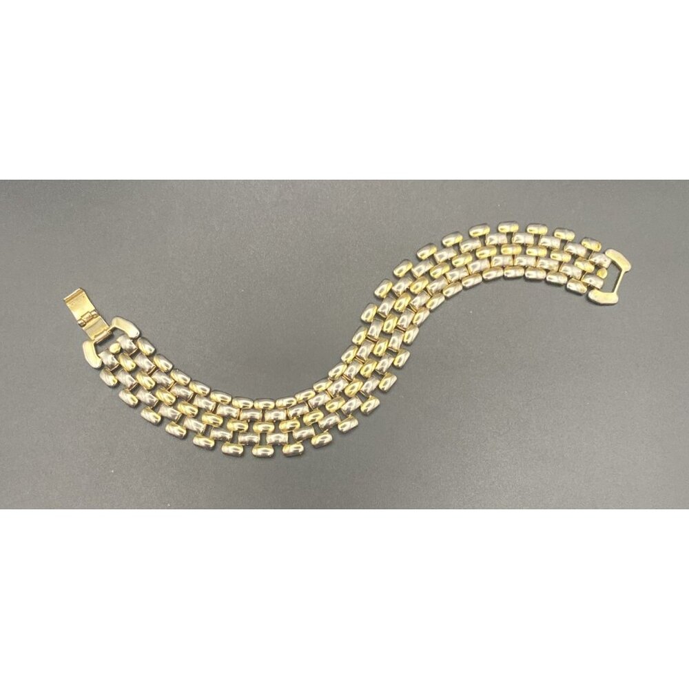 Vintage Bracelet Gold Plated Strap Maillon Brick Link 7.25" x 5/8" LOOK READ - Picture 2 of 12